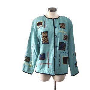 Vintage Allure Embroidered Women's Coat Jacket Size Medium Rayon Cotton Flax
